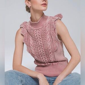 WHBM- Stone washed Pink Cable Knit Sleeveless Sweater